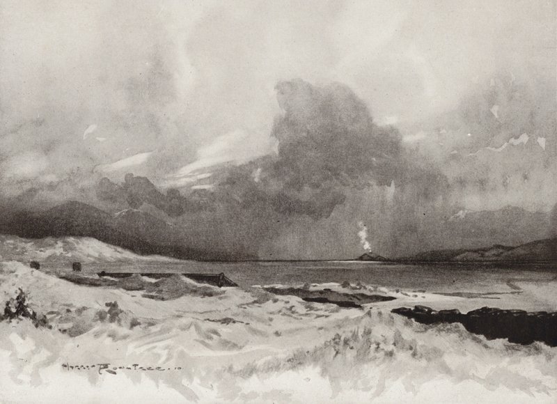 Golfová hřiště: Harlech, pohled přes čtvrtou jamku (litografie) od Harry (1878-1950) Rountree