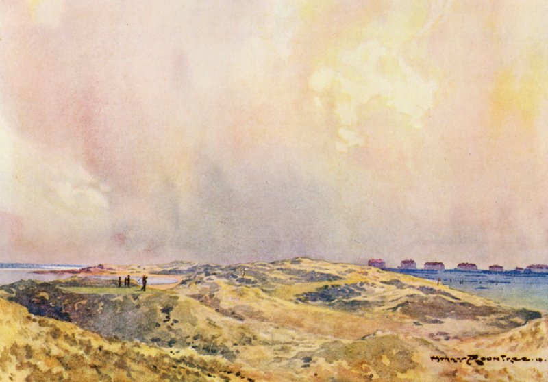 Golfová hřiště: Hoy Lake, dvanácté odpaliště (barevná litografie) od Harry (1878 1950) Rountree