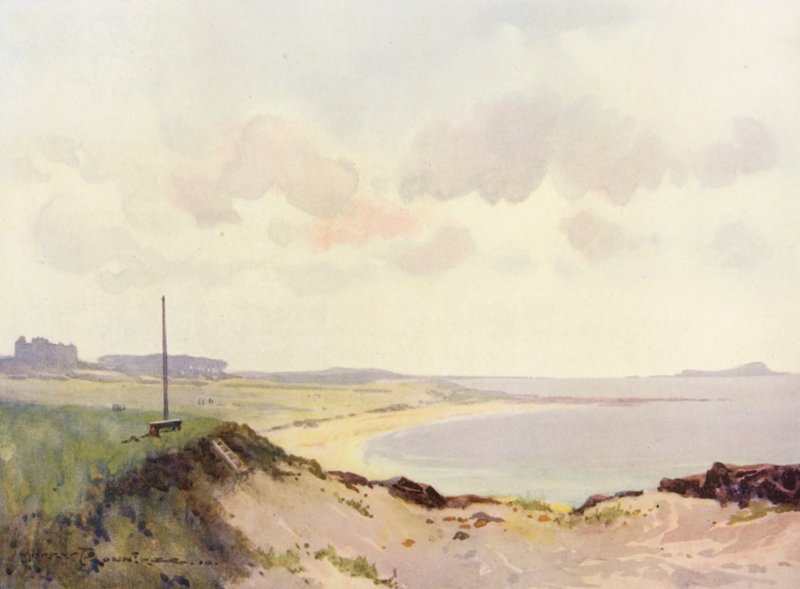 Golfová hřiště: North Berwick, druhé odpaliště (barevná litografie) od Harry (1878 1950) Rountree