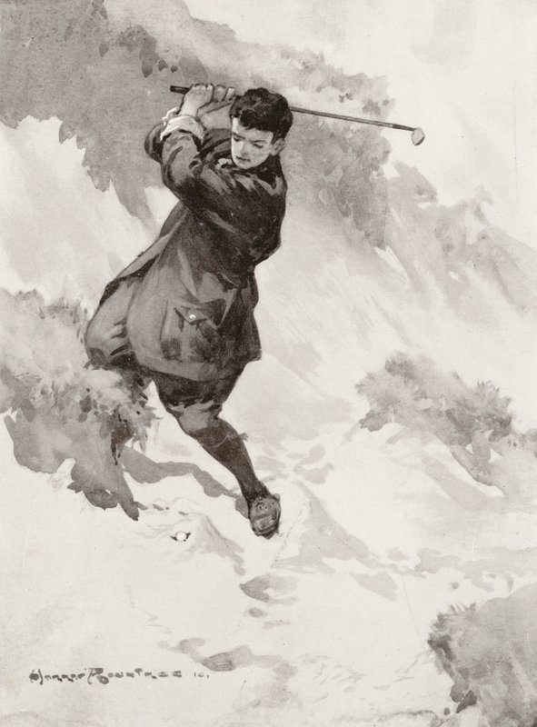 Golfová hřiště: Sandwich, hra na green z "Hades" (litografie) od Harry (1878 1950) Rountree