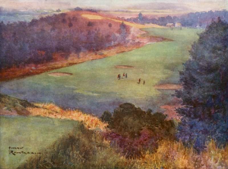 Golfová hřiště: Sunningdale, Tenth Hole (barevná litografie) od Harry (1878 1950) Rountree
