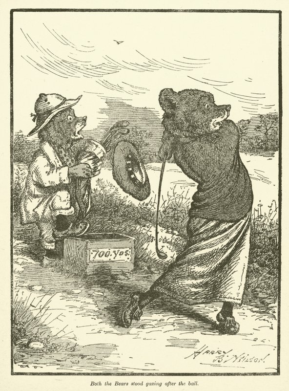 Medvědi hrají golf (barva litho) od Harry B Neilson