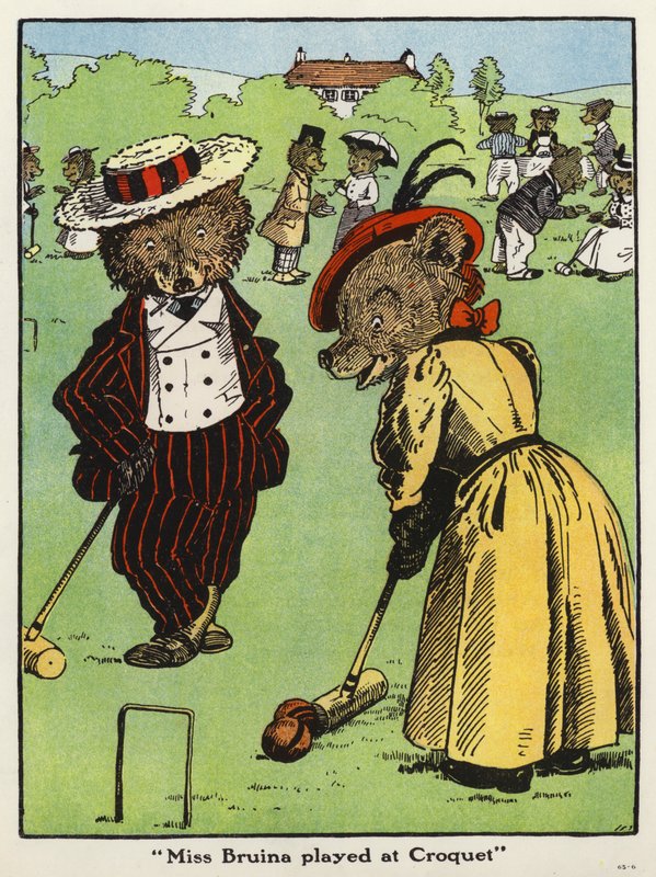 "Slečna Bruina hrála na kroket" (barva litho) od Harry B Neilson