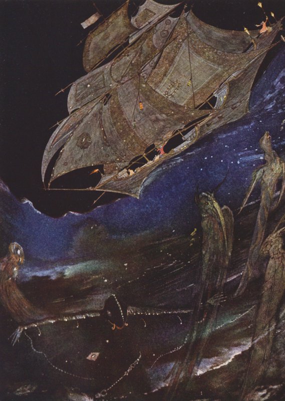 Edgar Allan Poe: MS Found in a Bottle (barevná litografie) od Harry Clarke