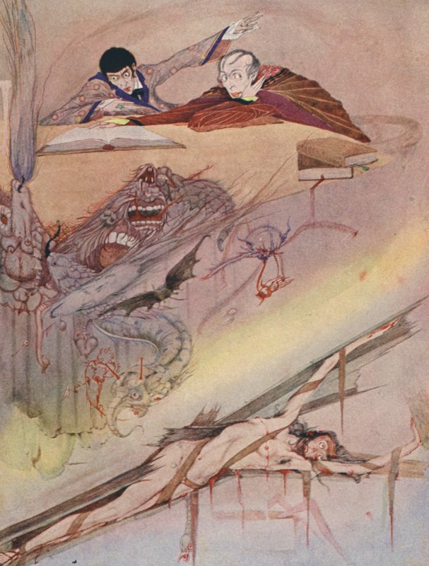 Edgar Allan Poe: Pád domu Usherů (barevná litografie) od Harry Clarke