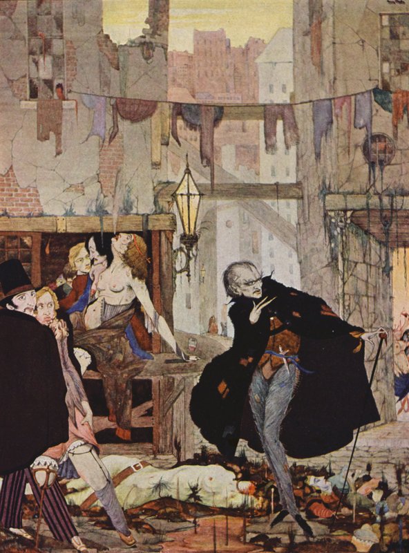 Edgar Allan Poe: Muž z davu (barevná litografie) od Harry Clarke