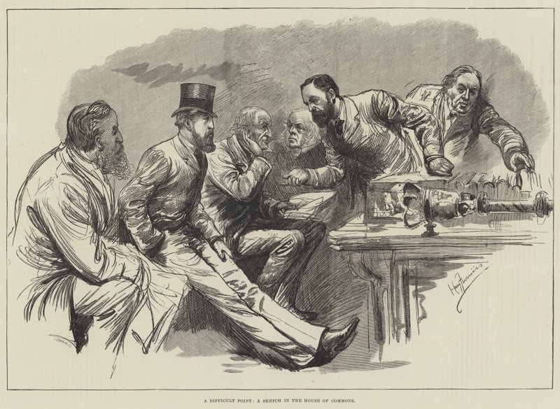 Obtížný bod, skica v Dolní sněmovně od Harry Furniss