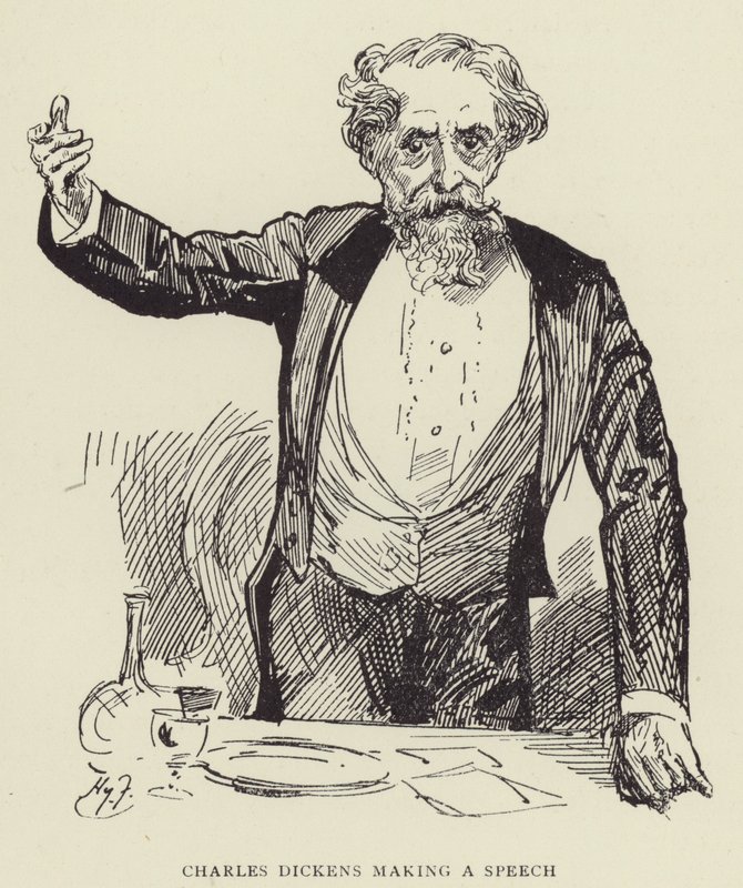 Charles Dickens pronáší projev od Harry Furniss