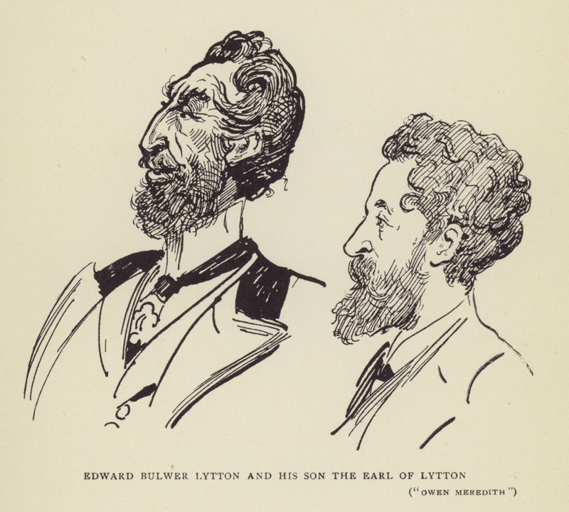 Edward Bulwer Lytton a jeho syn hrabě z Lyttonu, Owen Meredith od Harry Furniss