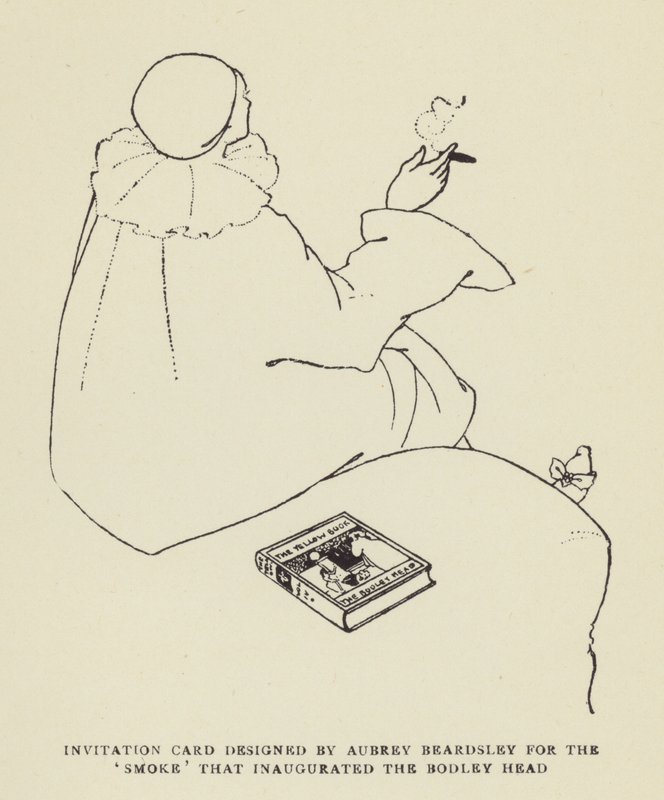 Pozvánka navržená Aubrey Beardsley pro Smoke, který slavnostně otevřel Bodley Head od Harry Furniss