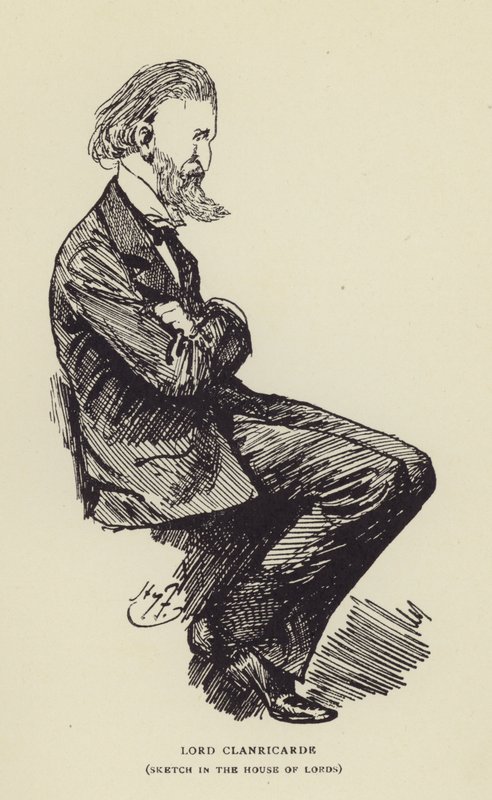 Lord Clanricarde, skica ve Sněmovně lordů od Harry Furniss