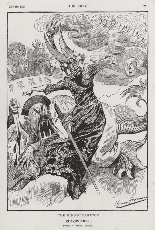 Odplata, karikatura o povstání boxerů v Číně (rytina) od Harry Furniss