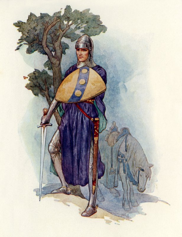 Rytíř na cestě (barevná litografie) od Harry George Theaker
