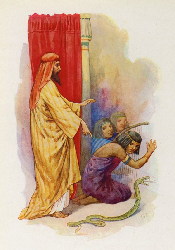 Áronova hůl spadla na zem v podobě živého hada (barevná litografie) od Harry George Theaker