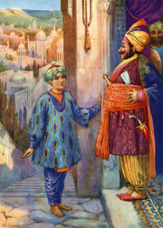 "Požádal o audienci u velkovezíra" (barevná litografie) od Harry George Theaker