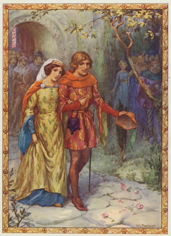 "Vzal si dámu z vysokého rodu", Příběh Gamelyn (barevná litografie) od Harry George Theaker