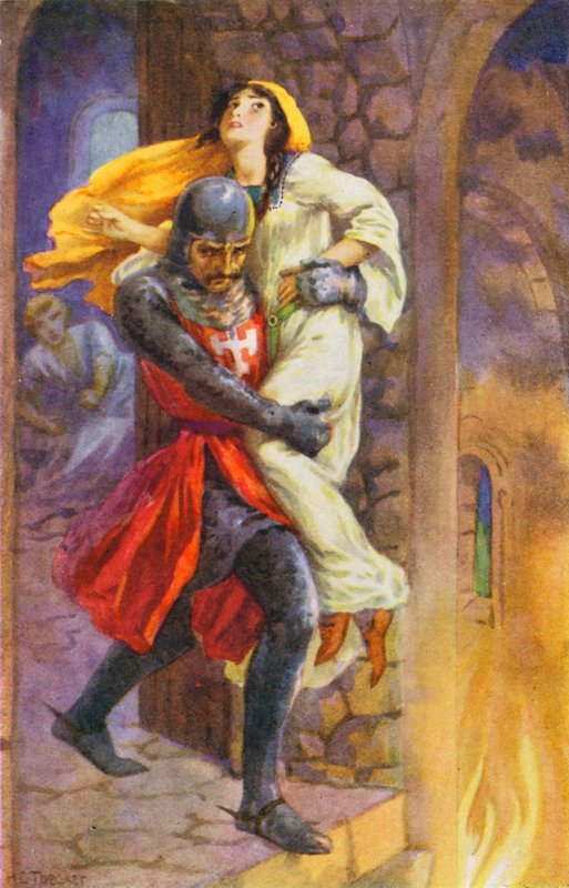 "Popadl ji a vynesl z bytu" (barevná litografie) od Harry George Theaker