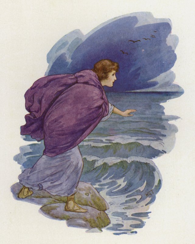 Hrdina běžel na pláž (barevná litografie) od Harry George Theaker