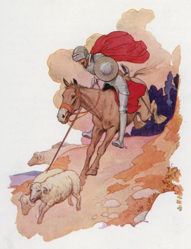 Ilustrace k Donu Quijotovi (barevná litografie) od Harry George Theaker