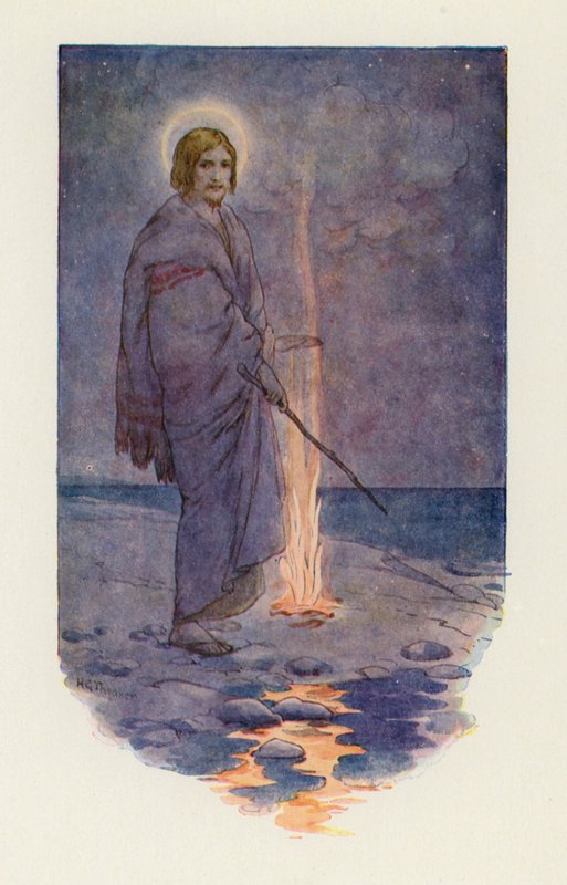 Ježíš stál na břehu (barevná litografie) od Harry George Theaker