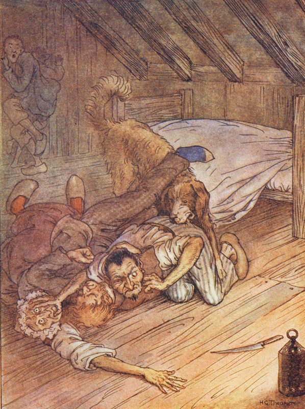 Příběh pana Petra, Pytlákův pes (barevná litografie) od Harry George Theaker