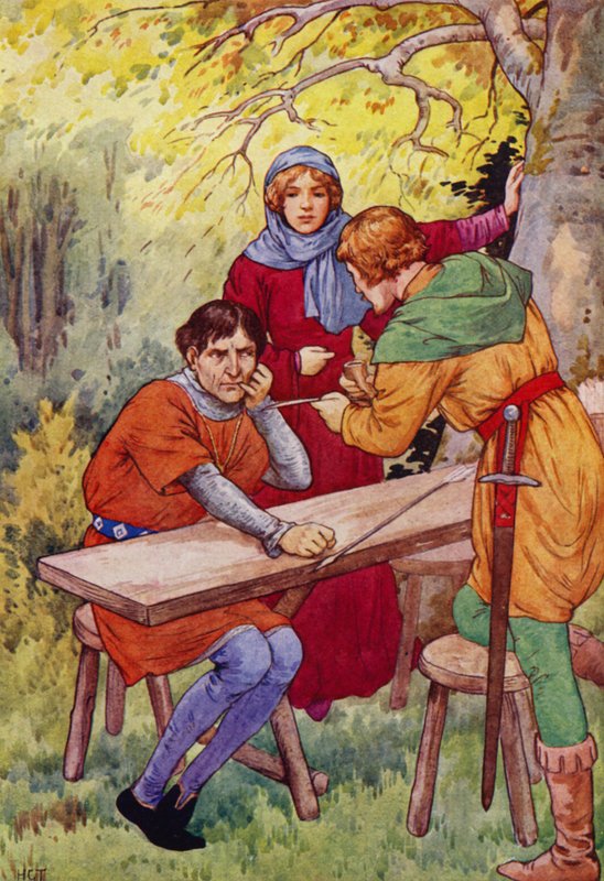 "A teď na dřík toho šípu, šerife, napiš své jméno" (barevná litografie). od Harry George Theaker