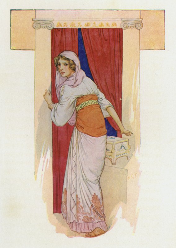 Pandora se už nemohla ovládnout (barevná litografie) od Harry George Theaker