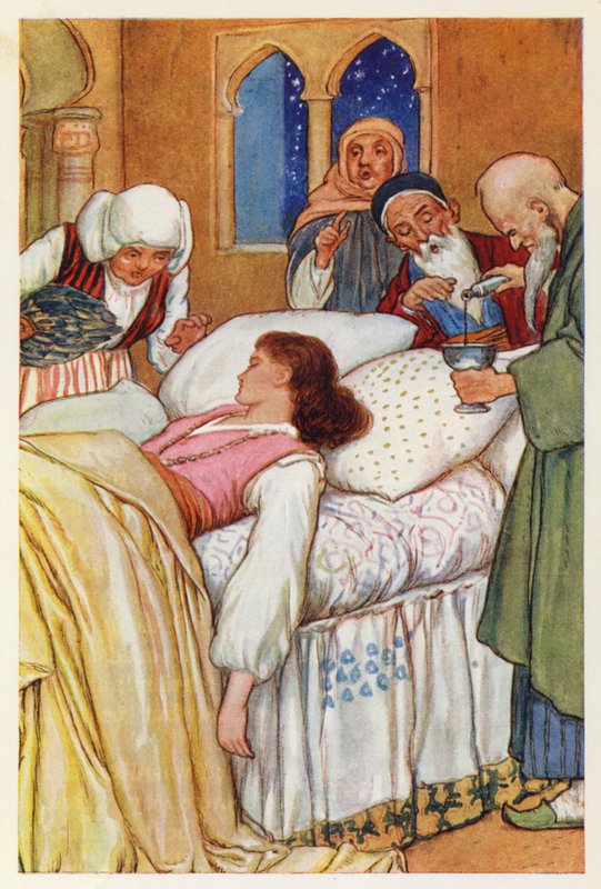 Princezna Aldegonda a její lékaři (barevná litografie) od Harry George Theaker