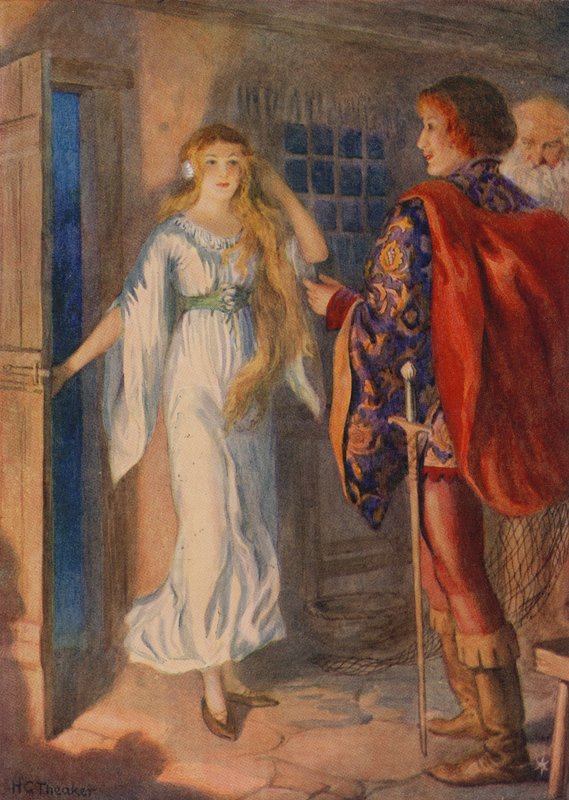 Sir Huldbrand a Undine, z filmu "Undine" (barevná litografie) od Harry George Theaker