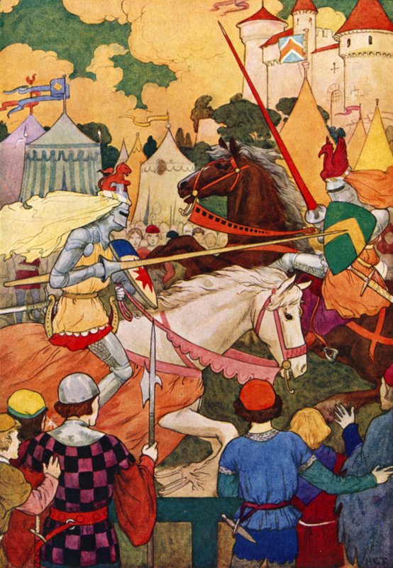 První turnaj sira Lancelota (barevná litografie) od Harry George Theaker