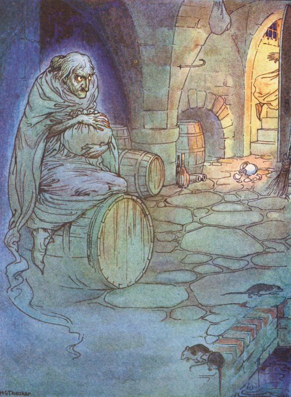Stařec oděný v šedém, legenda z Doveru (barevná litografie) od Harry George Theaker