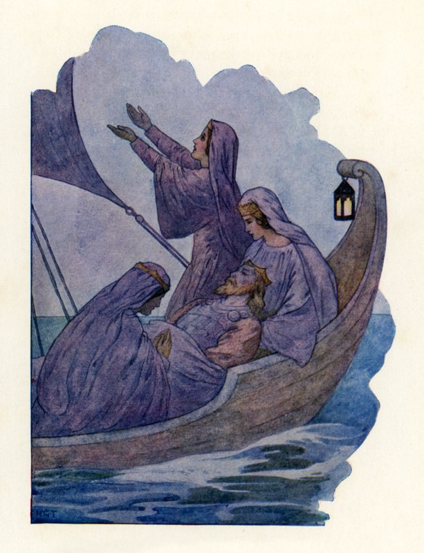 Odchod krále Artuše (barevná litografie) od Harry George Theaker