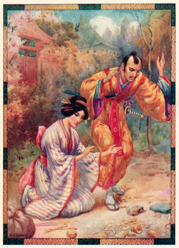 Kousky mísy se proměnily v nejrůznější poklady (barevná litografie) od Harry George Theaker