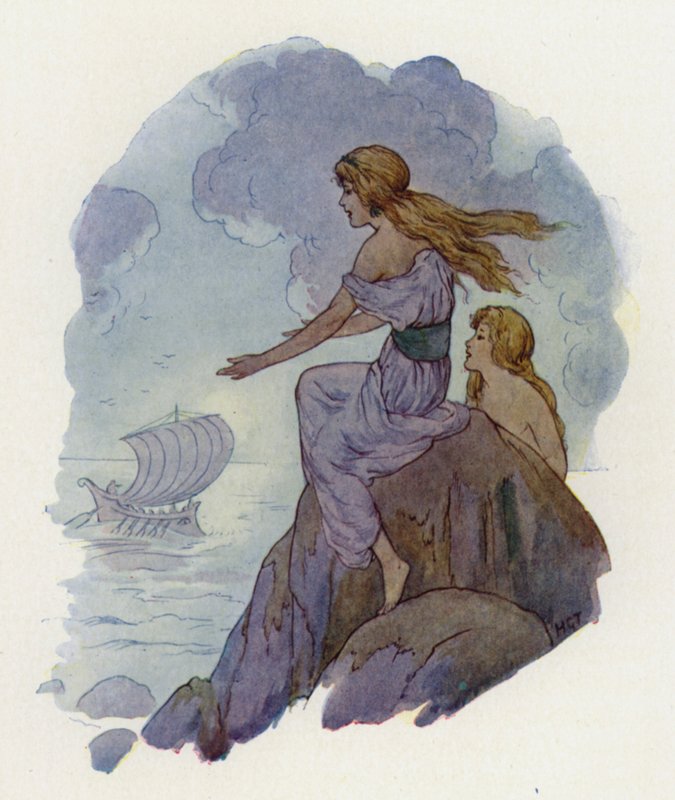 Sirény (barevná litografie) od Harry George Theaker