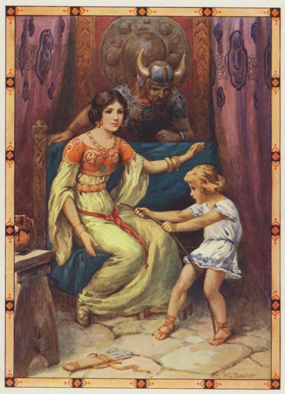 "Dítě vykazovalo známky úžasné síly", Tyran z ostrovů (barevná litografie) od Harry George Theaker