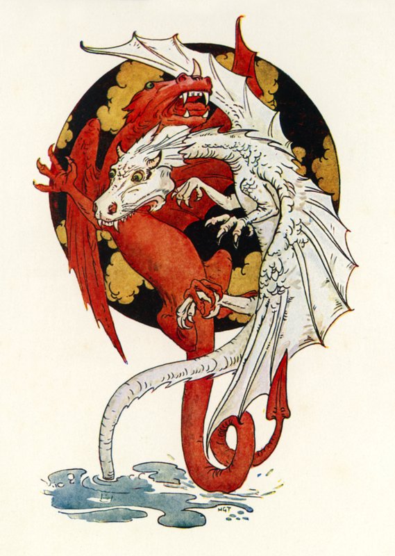 Souboj draků (barevná litografie) od Harry George Theaker
