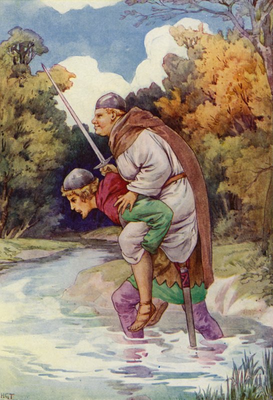 Mnich ho svou velkou vahou donutil vrčet (barevná litografie) od Harry George Theaker