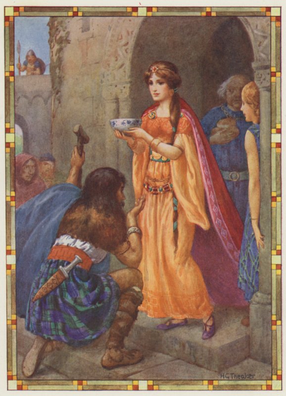"The lady of Loch Awe", žeton (barevná litografie) od Harry George Theaker