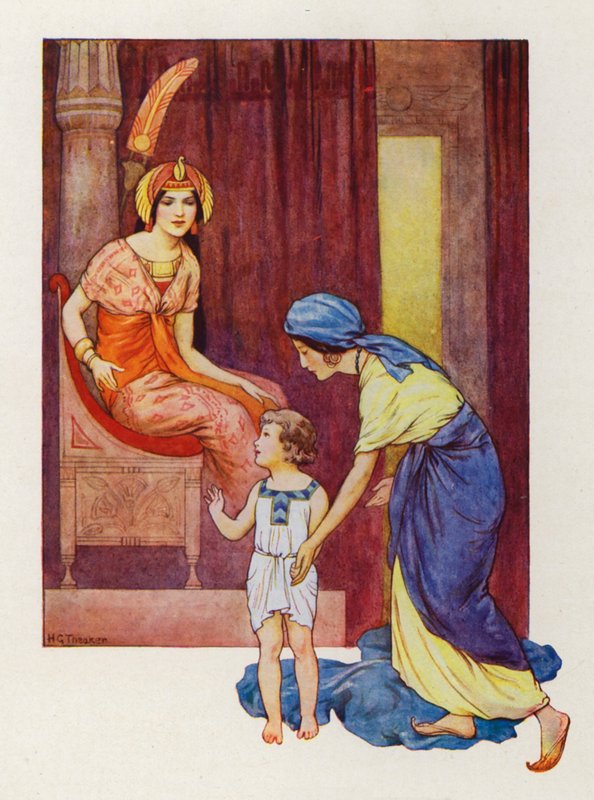Mojžíšova matka ho odvedla k princezně (barevná litografie) od Harry George Theaker