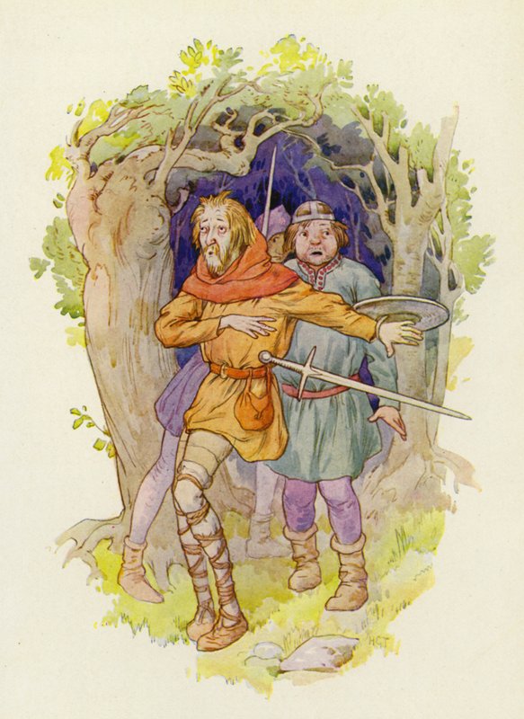 "Skřítci jsou v cizině," šeptal jeden druhému (barevná litografie). od Harry George Theaker