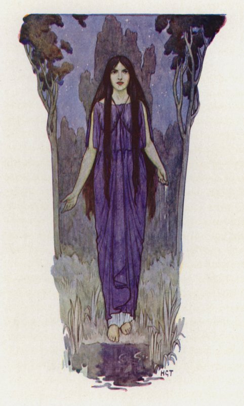 Tam v tichu lesa by stála Médeia (barevná litografie). od Harry George Theaker