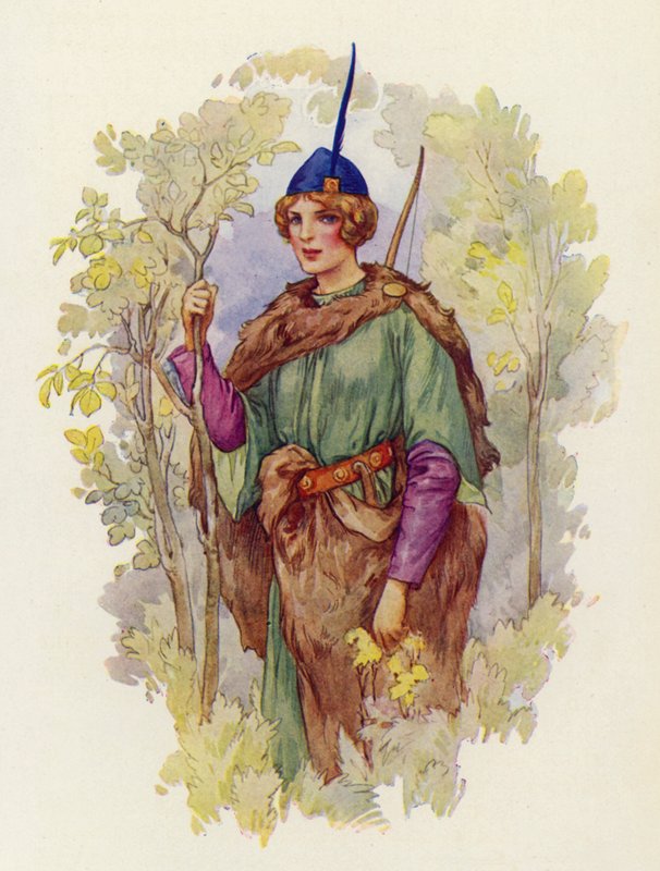 V celém Středozemí nebyla žádná tak spravedlivá a milující žena, jako byla panna Mariana Robinu Hoodovi (barevná litografie). od Harry George Theaker