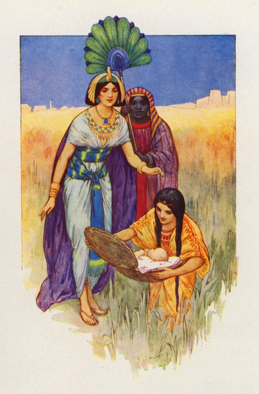 Když přinesli košík, dítě se probudilo (barevná litografie) od Harry George Theaker
