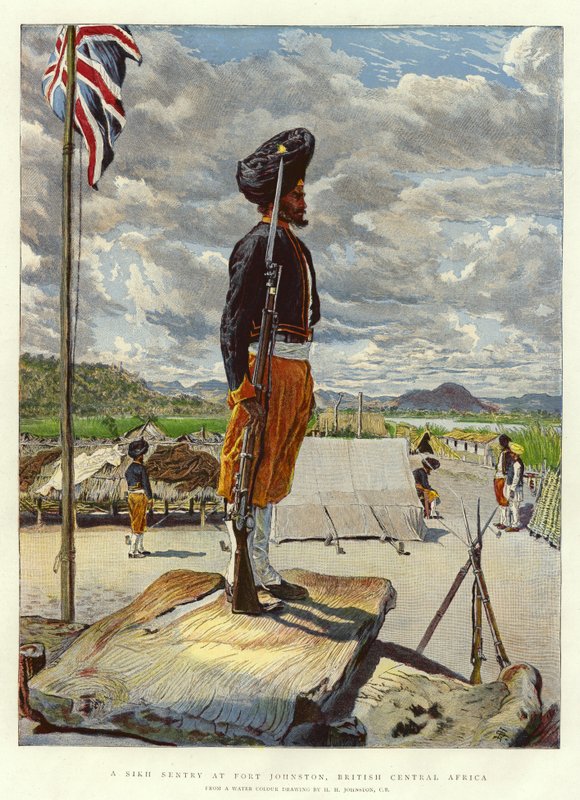 Sikhská hlídka ve Fort Johnston, Britská střední Afrika od Harry Hamilton Johnston