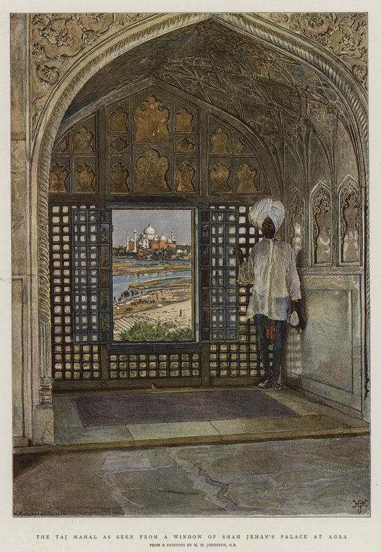 Taj Mahal, jak je vidět z okna paláce Shah Jehan v Agra od Harry Hamilton Johnston