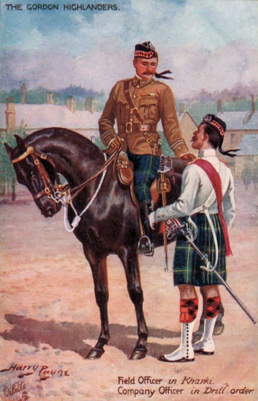 Gordon Highlanders, polní důstojník v Kharki, důstojník společnosti v pořadí vrtání (barevné lito) od Harry Payne
