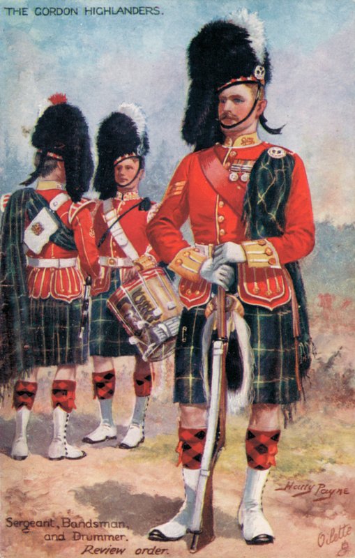 Gordon Highlanders, seržant, kapelník a bubeník, kontrolní příkaz (barevné lito) od Harry Payne