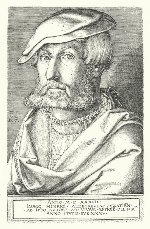 Autoportrét Heinricha Aldegrevera, německého malíře a rytce (rytina) od Heinrich (after) Aldegrever