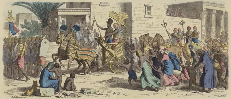Staroegyptský faraon vyrážející do války (barevná rytina) od Heinrich Leutemann