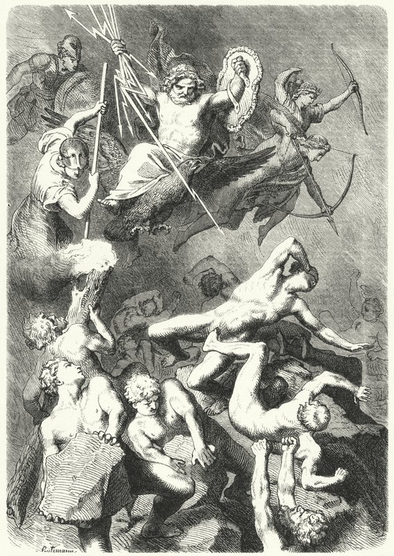 Bitva mezi starověkými řeckými bohy a titány (rytina) od Heinrich Leutemann